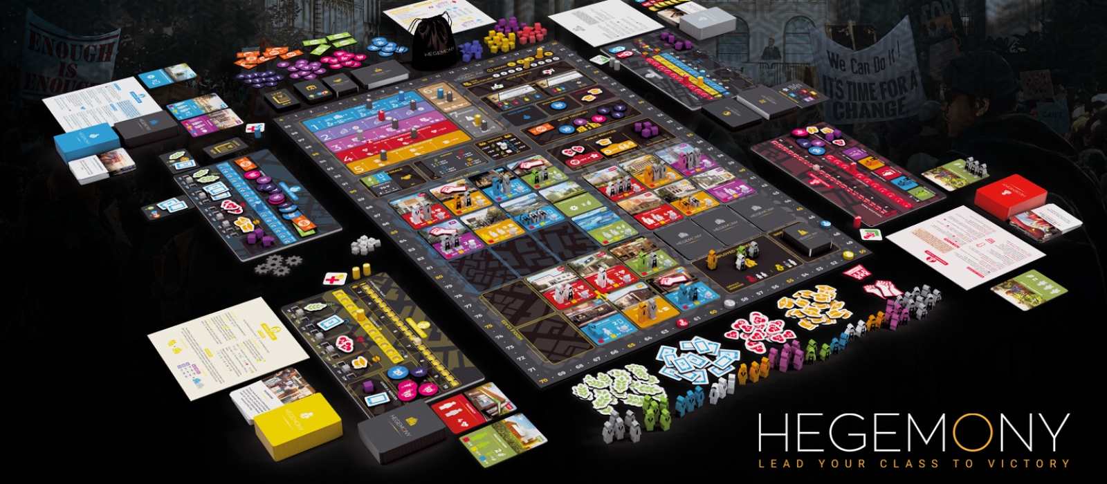 The game setup for the strategic board game Hegemony: Lead your class to victory.