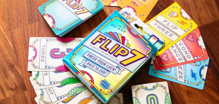 Flip 7 game in a compact box with cards and numbers