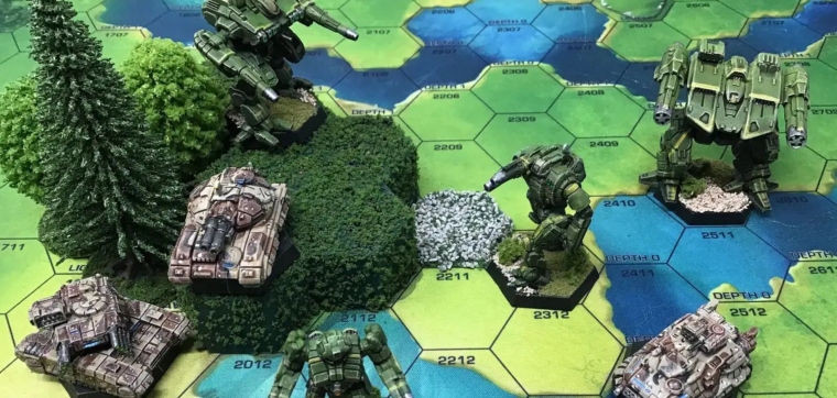 A close-up from the miniature game BattleTech from Catalyst Game Labs.