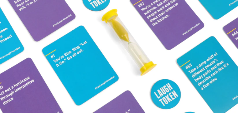 You Laugh You're Out Party Game with Cards and a Timer